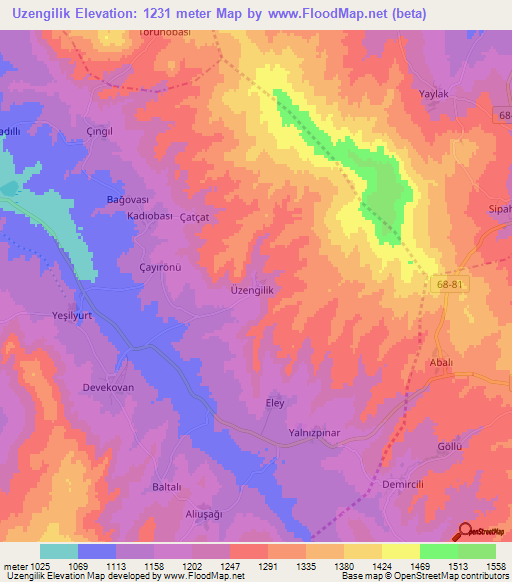 Uzengilik,Turkey Elevation Map