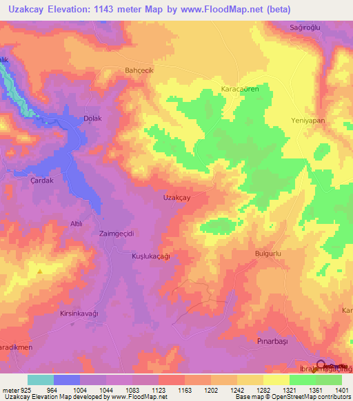 Uzakcay,Turkey Elevation Map