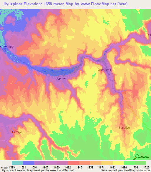 Uyuzpinar,Turkey Elevation Map