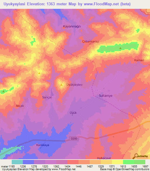 Uyukyaylasi,Turkey Elevation Map