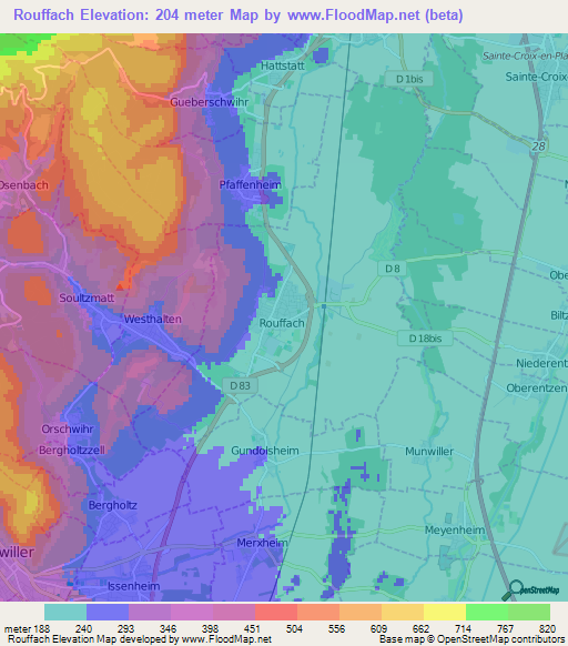 Rouffach,France Elevation Map