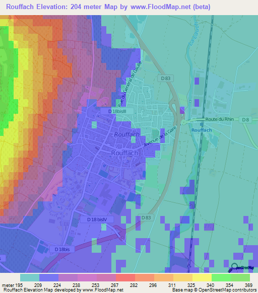 Rouffach,France Elevation Map