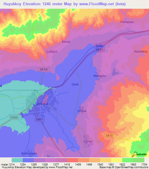 Huyukkoy,Turkey Elevation Map