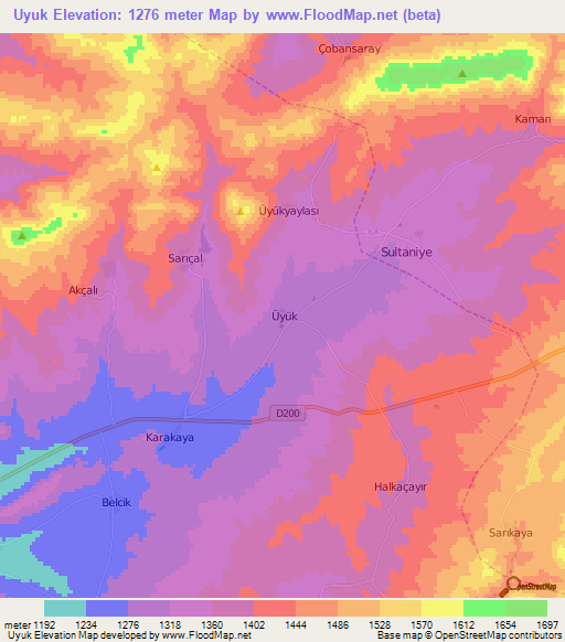 Uyuk,Turkey Elevation Map