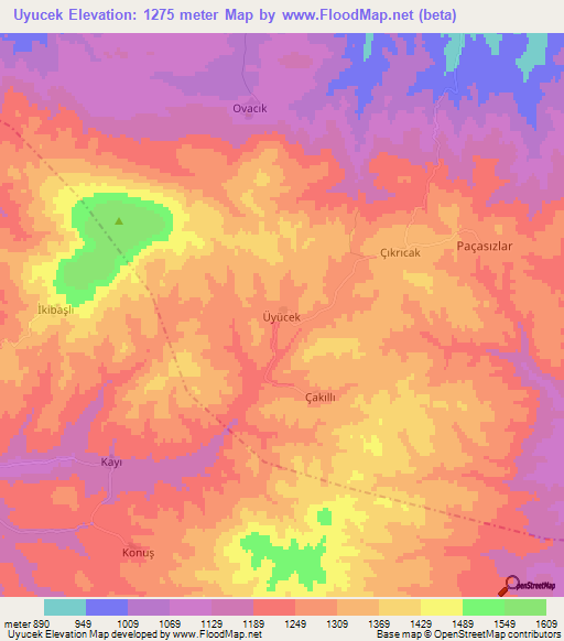 Uyucek,Turkey Elevation Map