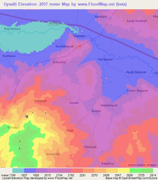 Uysalli,Turkey Elevation Map