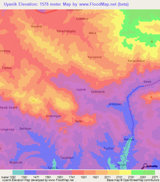 Uyanik,Turkey Elevation Map