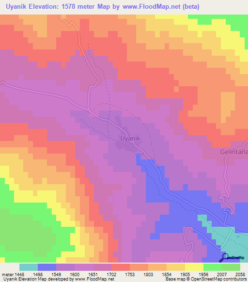 Uyanik,Turkey Elevation Map