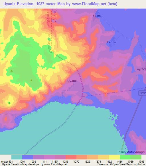 Uyanik,Turkey Elevation Map