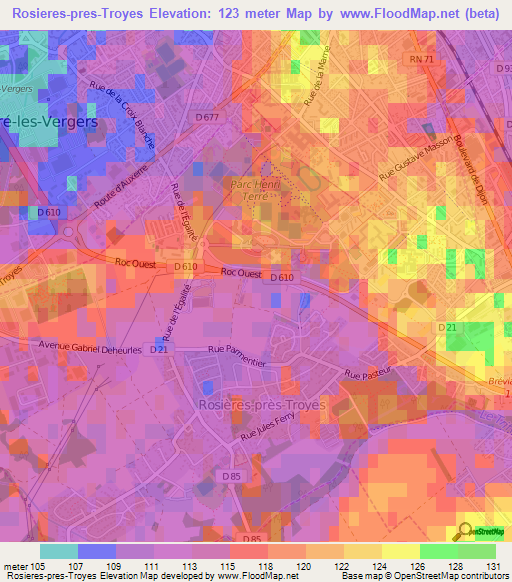 Rosieres-pres-Troyes,France Elevation Map