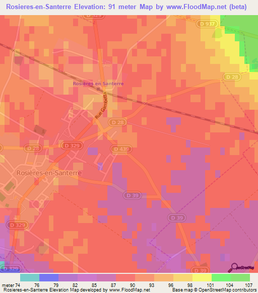 Rosieres-en-Santerre,France Elevation Map