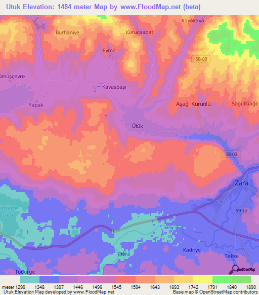 Utuk,Turkey Elevation Map