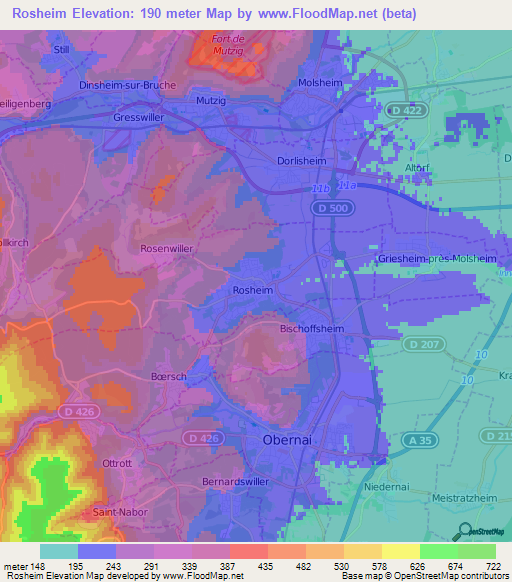 Rosheim,France Elevation Map