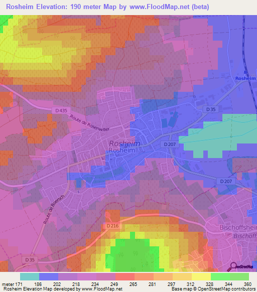 Rosheim,France Elevation Map