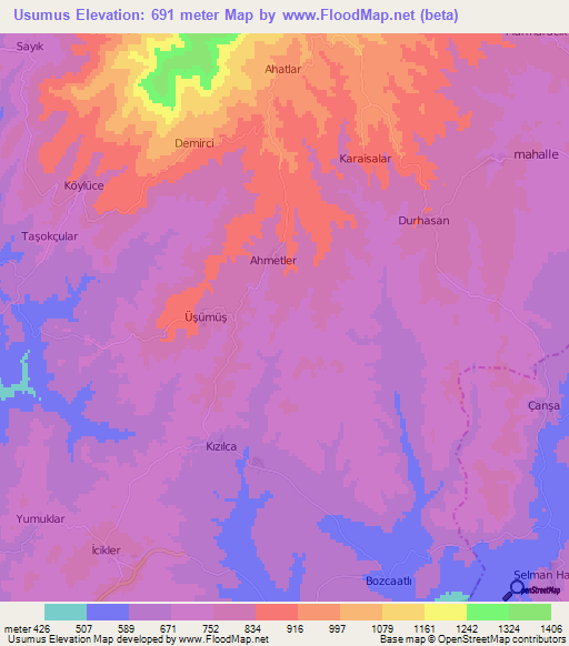 Usumus,Turkey Elevation Map