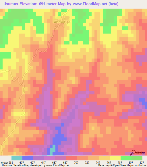 Usumus,Turkey Elevation Map