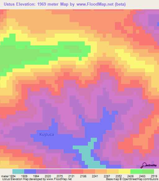 Ustus,Turkey Elevation Map