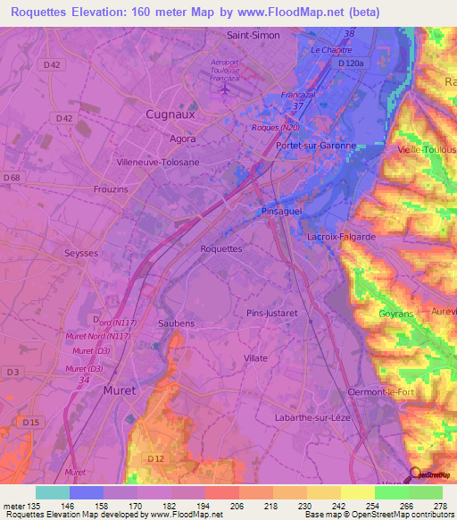 Roquettes,France Elevation Map