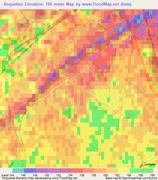 Roquettes,France Elevation Map