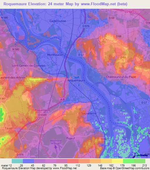Roquemaure,France Elevation Map