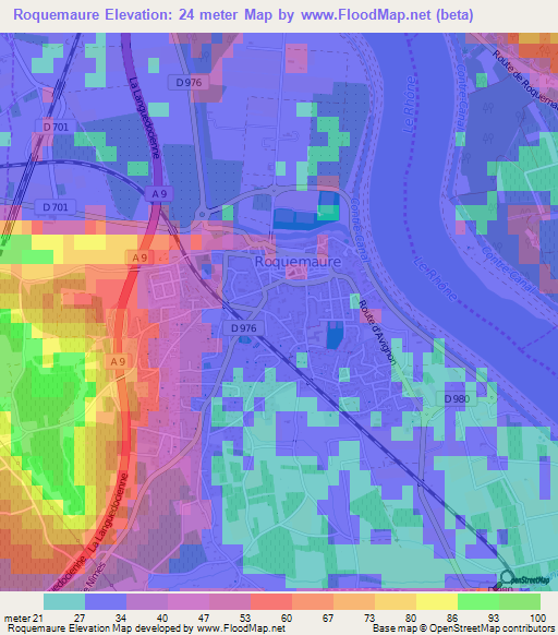 Roquemaure,France Elevation Map