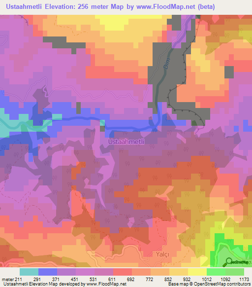 Ustaahmetli,Turkey Elevation Map