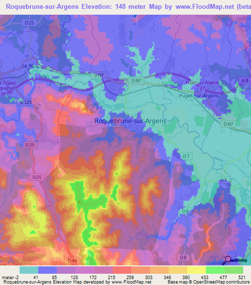 Roquebrune-sur-Argens,France Elevation Map