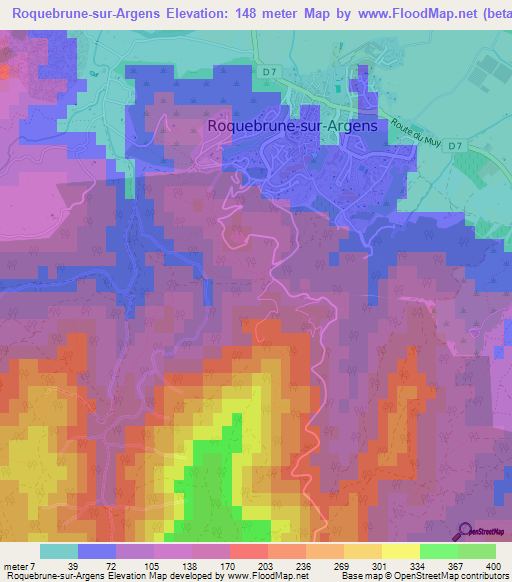 Roquebrune-sur-Argens,France Elevation Map