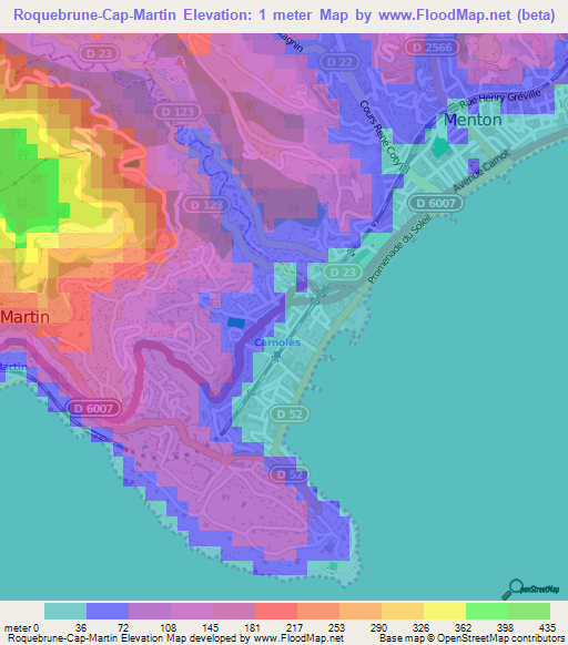 Roquebrune-Cap-Martin,France Elevation Map