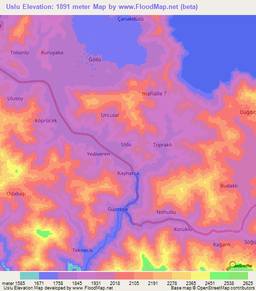 Uslu,Turkey Elevation Map