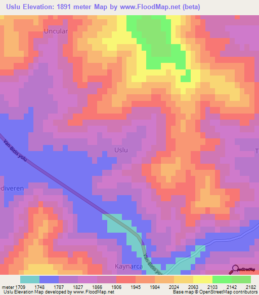 Uslu,Turkey Elevation Map