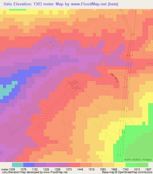 Uslu,Turkey Elevation Map