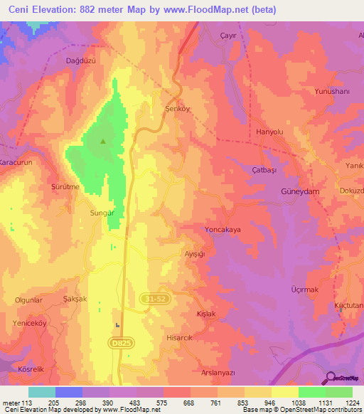 Ceni,Turkey Elevation Map