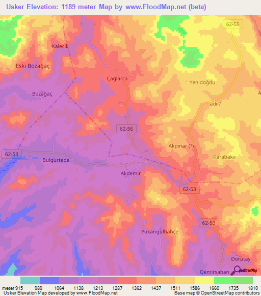 Usker,Turkey Elevation Map