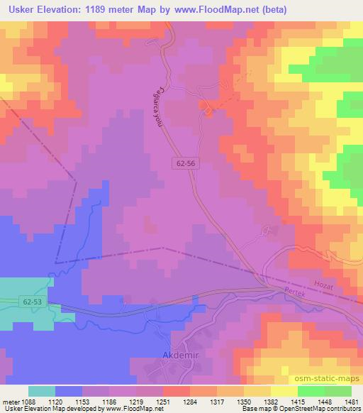 Usker,Turkey Elevation Map