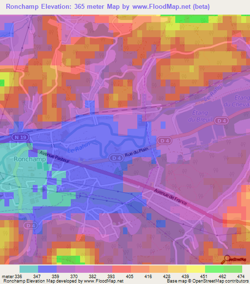 Ronchamp,France Elevation Map