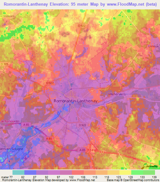 Romorantin-Lanthenay,France Elevation Map