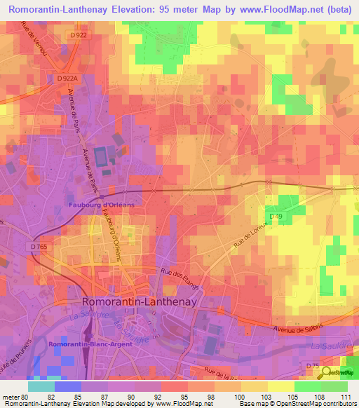 Romorantin-Lanthenay,France Elevation Map