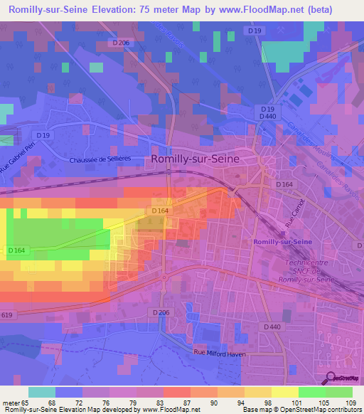 Romilly-sur-Seine,France Elevation Map