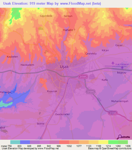 Usak,Turkey Elevation Map