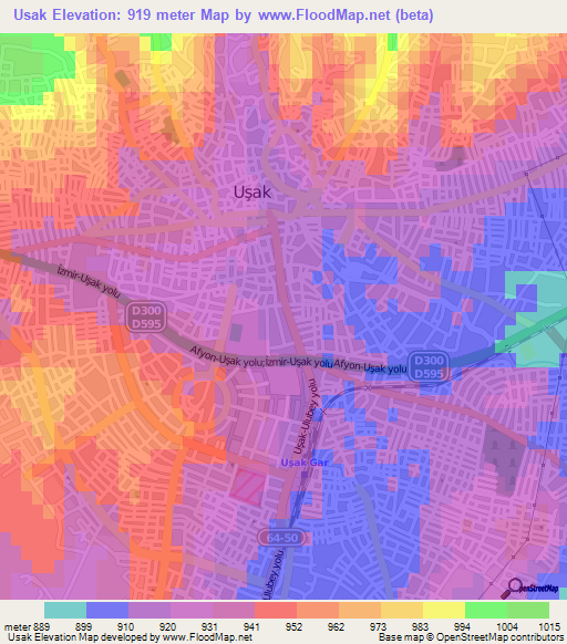 Usak,Turkey Elevation Map