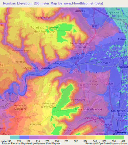 Rombas,France Elevation Map