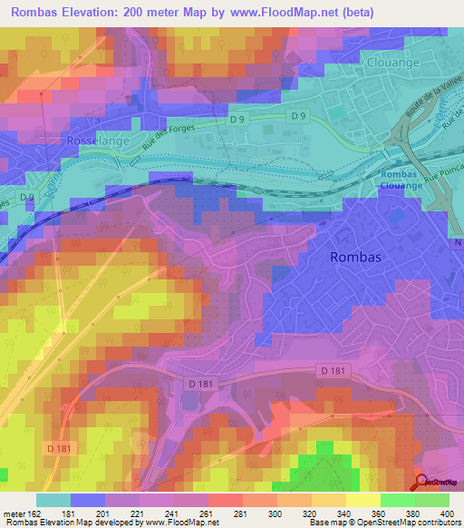 Rombas,France Elevation Map