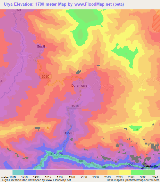 Urya,Turkey Elevation Map