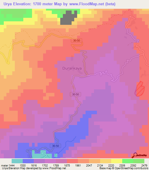 Urya,Turkey Elevation Map