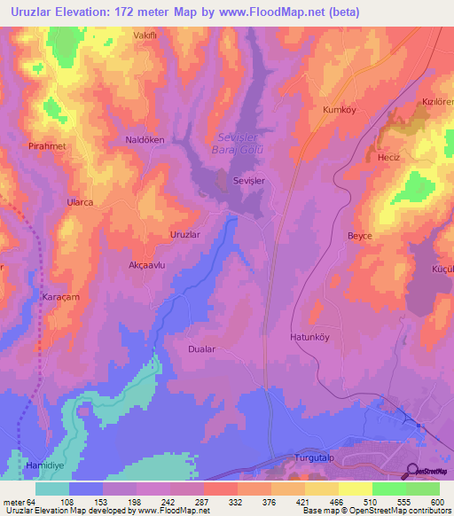 Uruzlar,Turkey Elevation Map