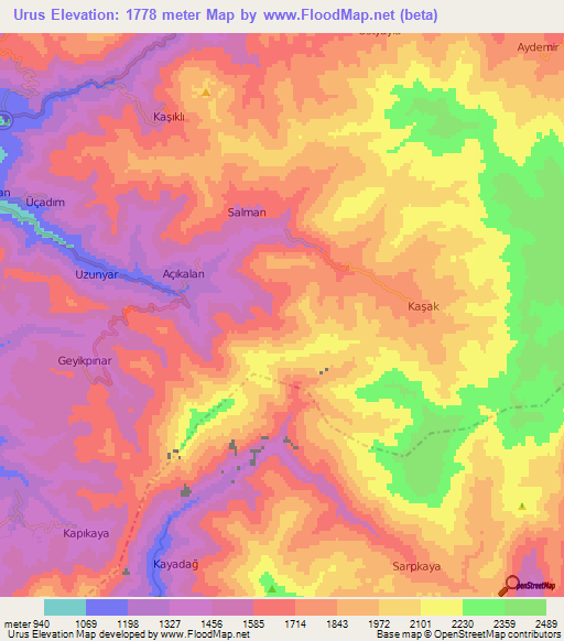 Urus,Turkey Elevation Map