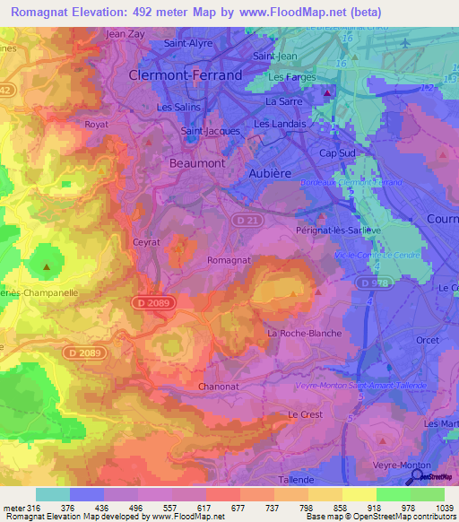 Romagnat,France Elevation Map