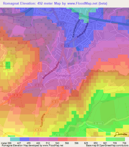 Romagnat,France Elevation Map