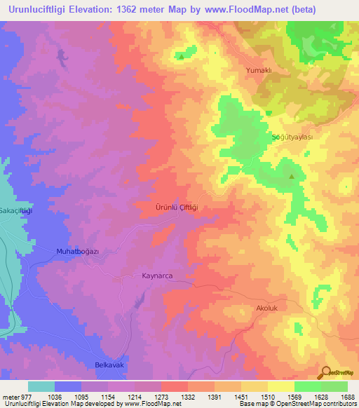 Urunluciftligi,Turkey Elevation Map